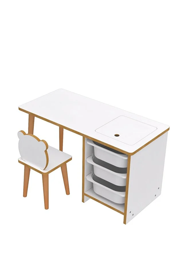 Soho - Çocuk Çalışma Masası Oyun Ve Etkinlik Masası Beyaz Sepetli